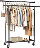 Hyseyy 16.5"x 39"x 60.23" 240lbs Double Rod Clothing Rack with Dual-Bar Design for Up to 150 Garments and Organized Long Dresses Pants and Jackets — 1 of 5