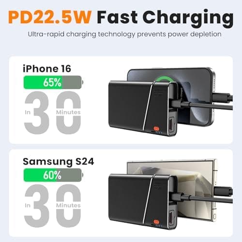 Aaoyun Portable Charger Power Bank 20000mAh 22.5W PD Super Fast Charging with Built-in USB C Input and Output Cable for iPhone and Android — 3 of 5