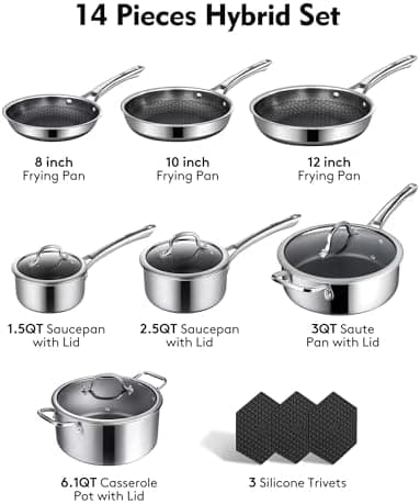 SNOWCLAD Pots and Pans Set Non Stick with Stainless Steel Kitchen Cookware Durable Build Oven Safe Design and Even Heat Distribution Performance — 4 of 5