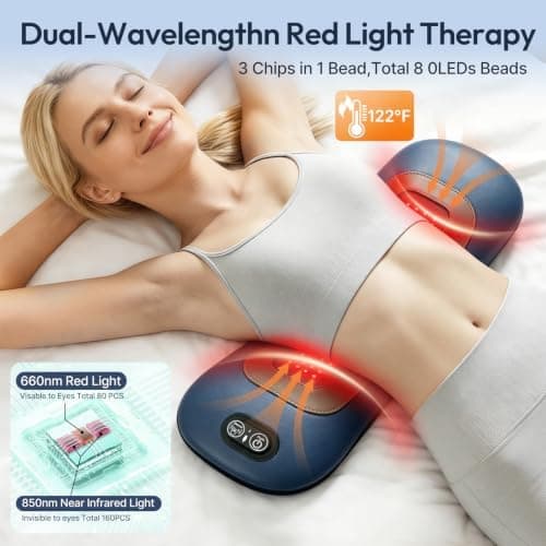 RoundT2 4-in-1 Electric Lumbar Support Pillow Featuring Red and Infrared Light Therapy, Ergonomic Back Cushion Design, Adjustable Heat and Relief — 3 of 5
