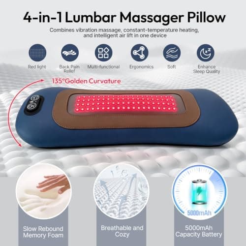 RoundT2 4-in-1 Electric Lumbar Support Pillow Featuring Red and Infrared Light Therapy, Ergonomic Back Cushion Design, Adjustable Heat and Relief — 2 of 5