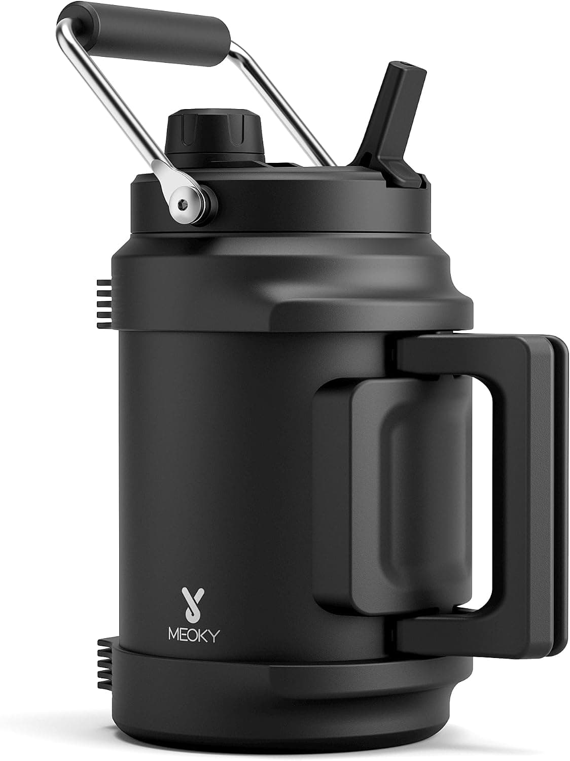 Meoky 64 oz Insulated Water Bottle with Triple Wall Vacuum Stainless Steel Half Gallon Capacity, Top and Side Handles, 2-in-1 Straw Lid and Cold — 1 of 5
