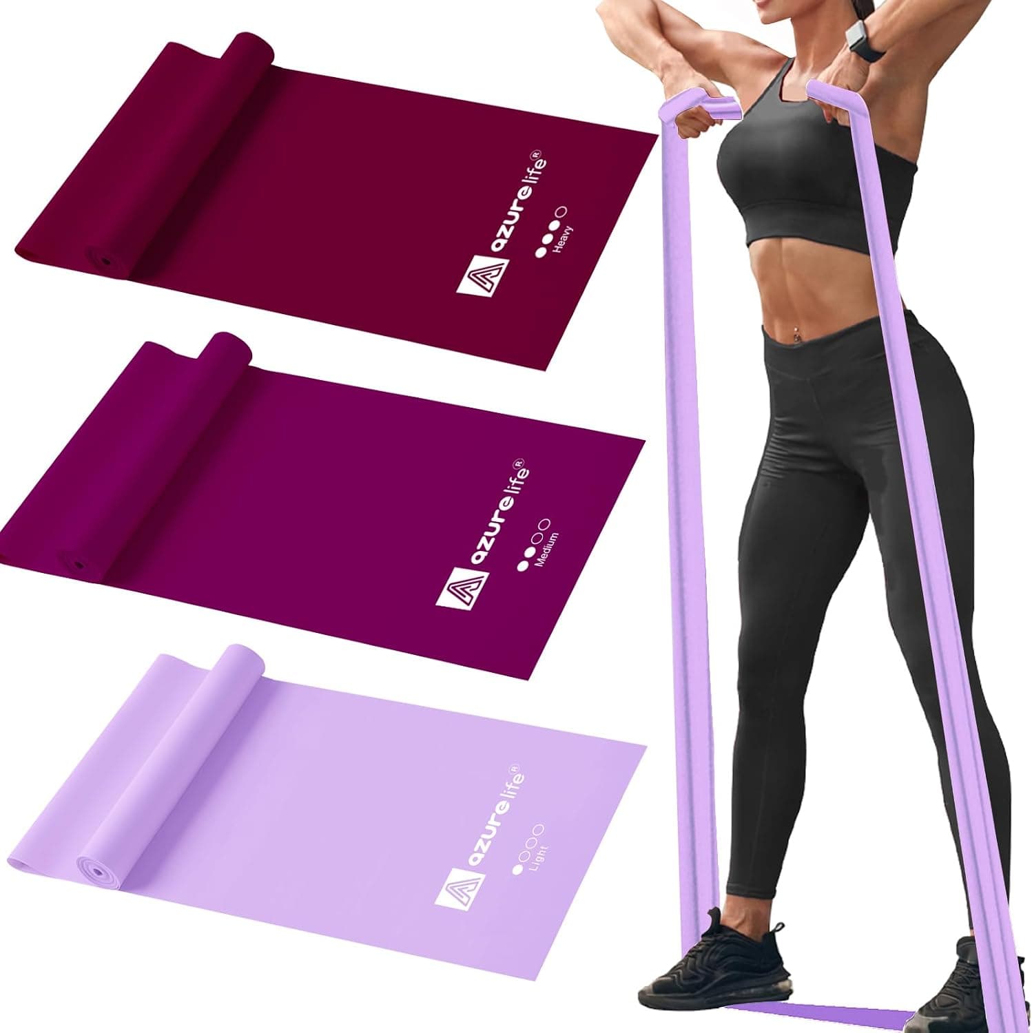 A AZURELIFE Resistance Bands Professional Long Non-Latex Elastic Stretch Bands for Physical Therapy Yoga Pilates Rehab and Gym Strength Training