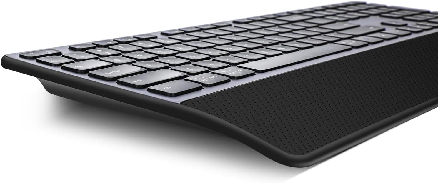 Rechargeable Full-Size Bluetooth Keyboard with Ergonomic Wrist Rest, Wireless Connectivity, Long Battery Life and Quiet Keys for Office Work — 3 of 5