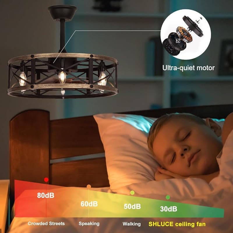 SHLUCE 22 Inch Farmhouse Fandelier Ceiling Fan with Integrated Light Fixture, Remote Control Operation, ETL Listed Safety and Rustic Home Decor Style — 5 of 5