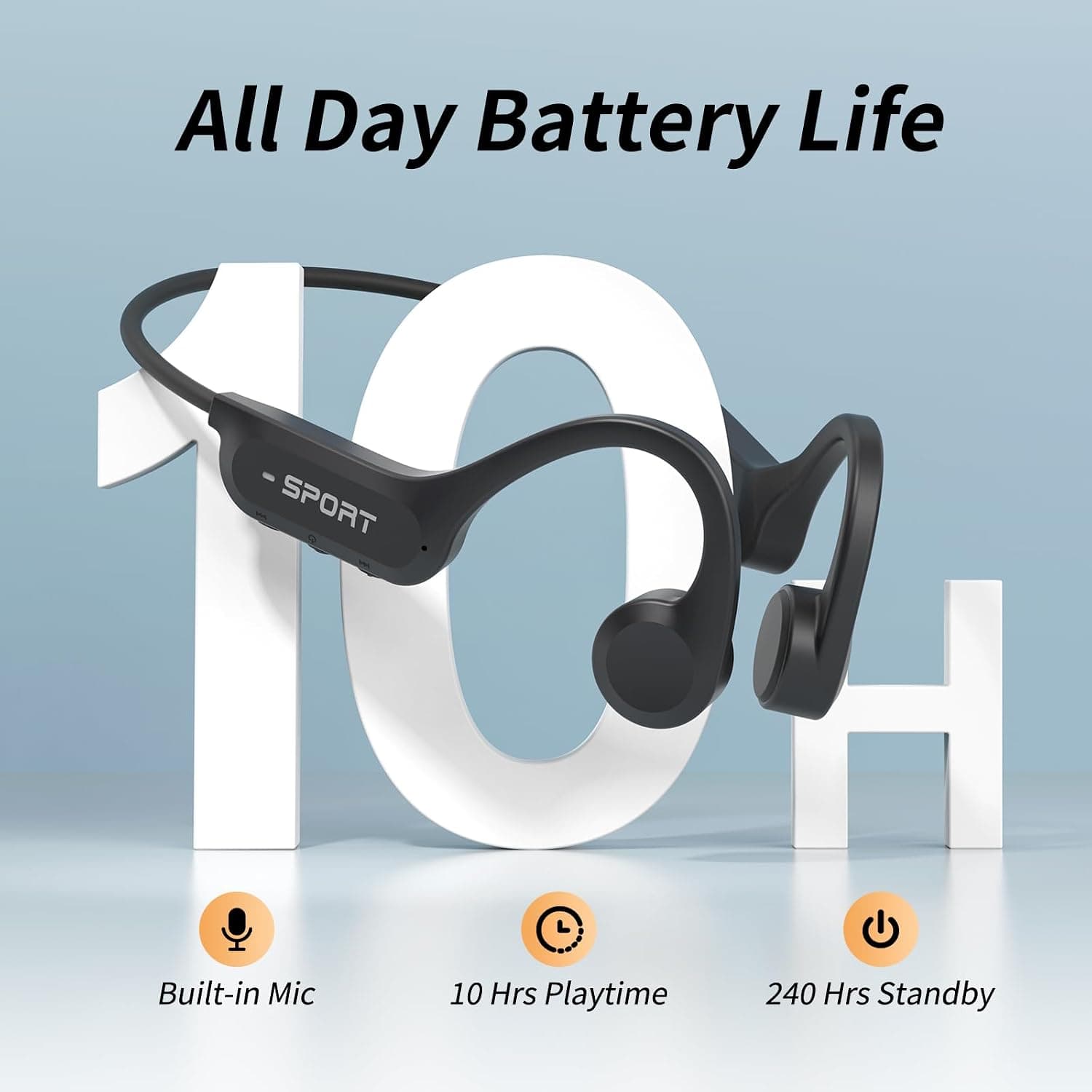 Bone Conduction Bluetooth Headphones Featuring Open-Ear Design, Sweat-Resistant Construction, Lightweight Frame and Long Battery Life — 5 of 5