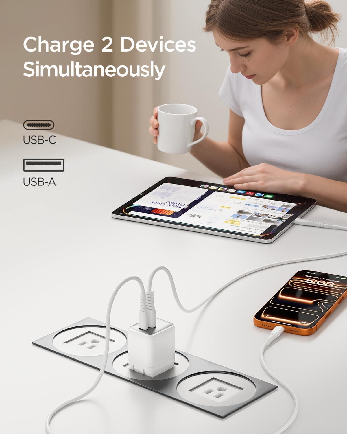 30W Dual-Port USB-C Wall Charger with Fast Charging Technology, Compact Travel Design, Foldable Plug, and Overcurrent Protection for Phones and — 3 of 4