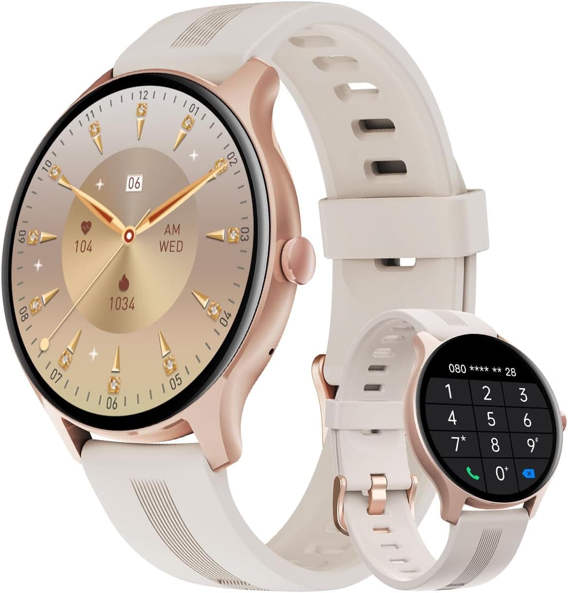 HUAKUA Smart Watch for Women and Men with Bluetooth Call Answering and Making, Fitness Tracker for iPhone and Android in Cream — 1 of 5