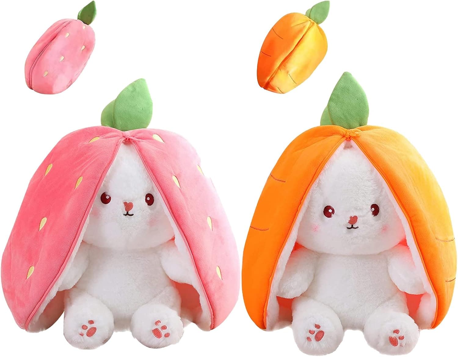 Mukorolee 2PCS Plush Toy Pillows Reversible Carrot Strawberry Bunny with Zipper, Easter Stuffed Animal Rabbit Plushie Cute Birthday Gift for Kids — 1 of 5