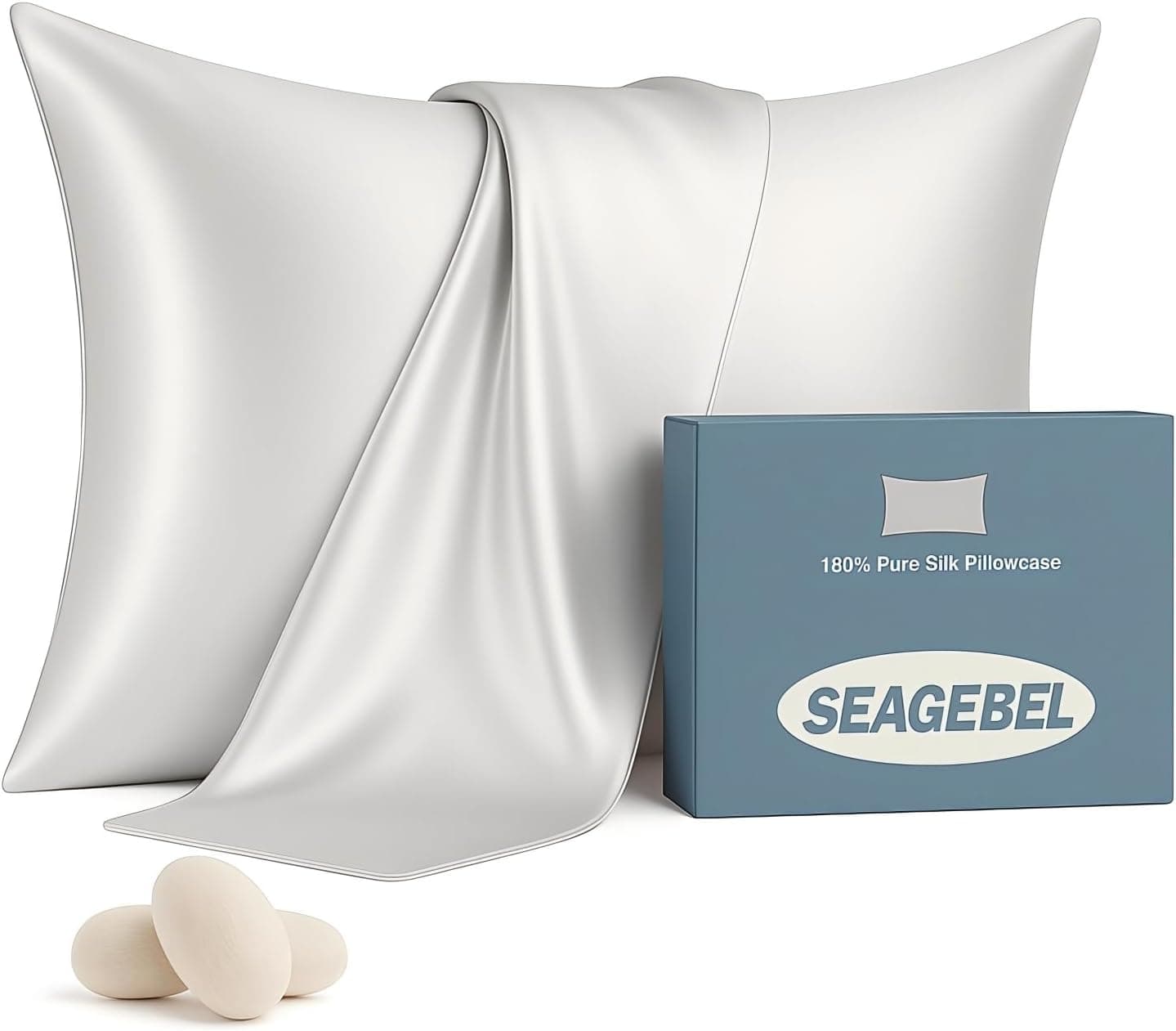 SEAGEBEL 100% Pure Mulberry Silk Pillowcase for Hair and Skin Health, Cooling Design with Zipper, Premium Grade 6A Silk, Standard 20x26 Inches, Gray — 1 of 5