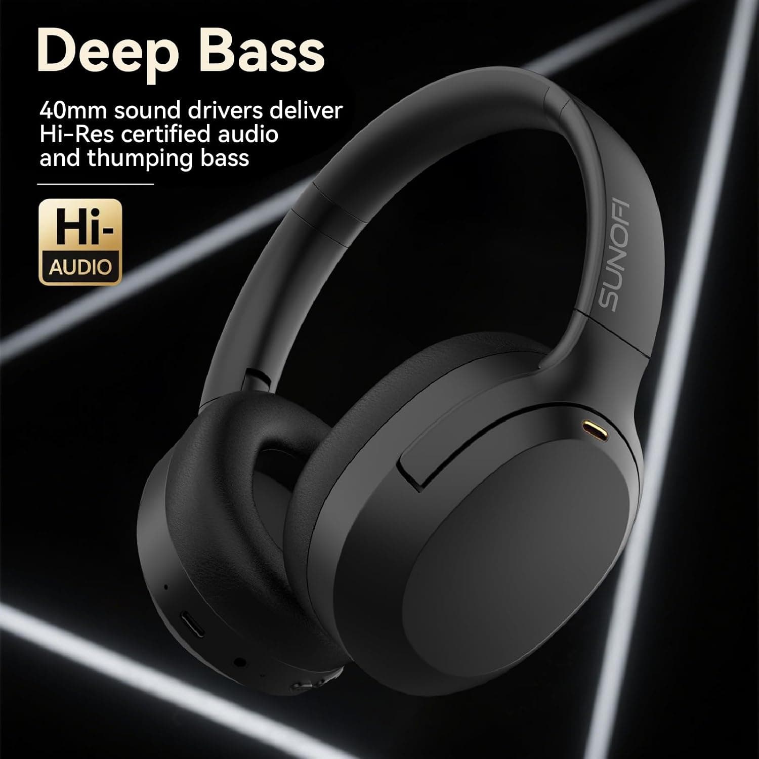 Hybrid Active Noise Cancelling Over-Ear Bluetooth Headphones with Deep Bass Drivers, Long Battery Life, Comfort Fit Cushions and Built-In Clear Mic — 4 of 5