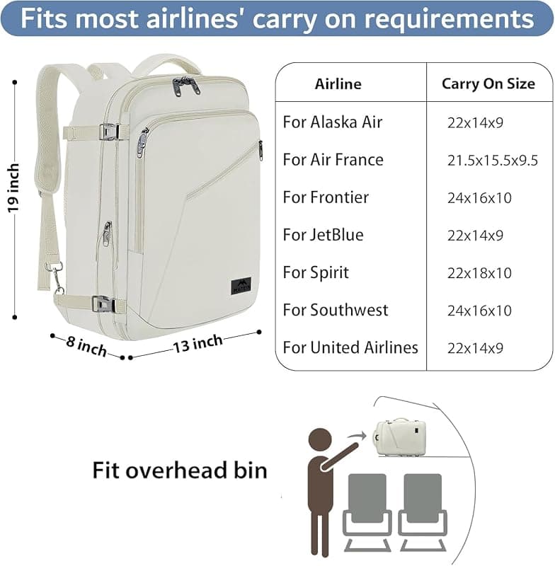 MATEIN Beige Travel Backpack for Women, Carry on Bag with Hidden Shoulder Strap, Spacious Storage Capacity, Durable Material, and Luggage Strap — 2 of 5