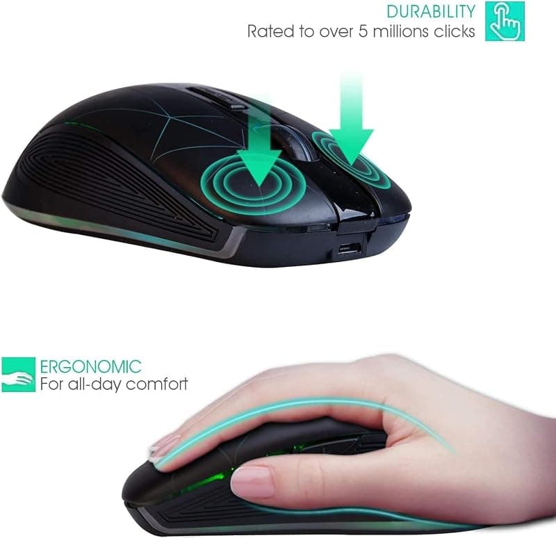 Rii LED Wireless Mouse 2.4G Ergonomic Optical Mouse with USB Receiver Rechargeable Portable Computer Mice for PC Mac Tablet Chromebook Notebook Laptop — 4 of 5