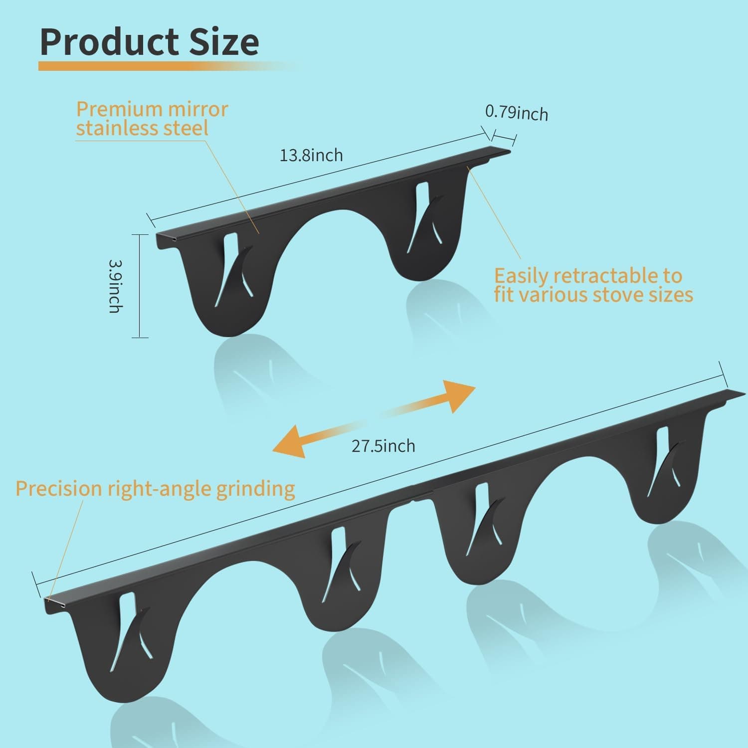 Stainless Steel Stove Gap Cover 2 Pack Heat Resistant Kitchen Counter Guard Easy Clean Gap Filler for Oven Range and Countertop Protection — 5 of 5