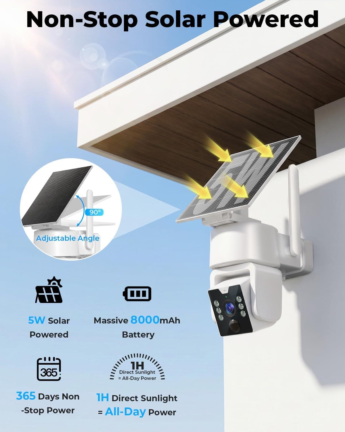 4MP 360 Degree PTZ Solar Outdoor Security Camera with Pan Tilt Zoom, Color Night Vision, Motion Detection and Weatherproof Design — 5 of 5