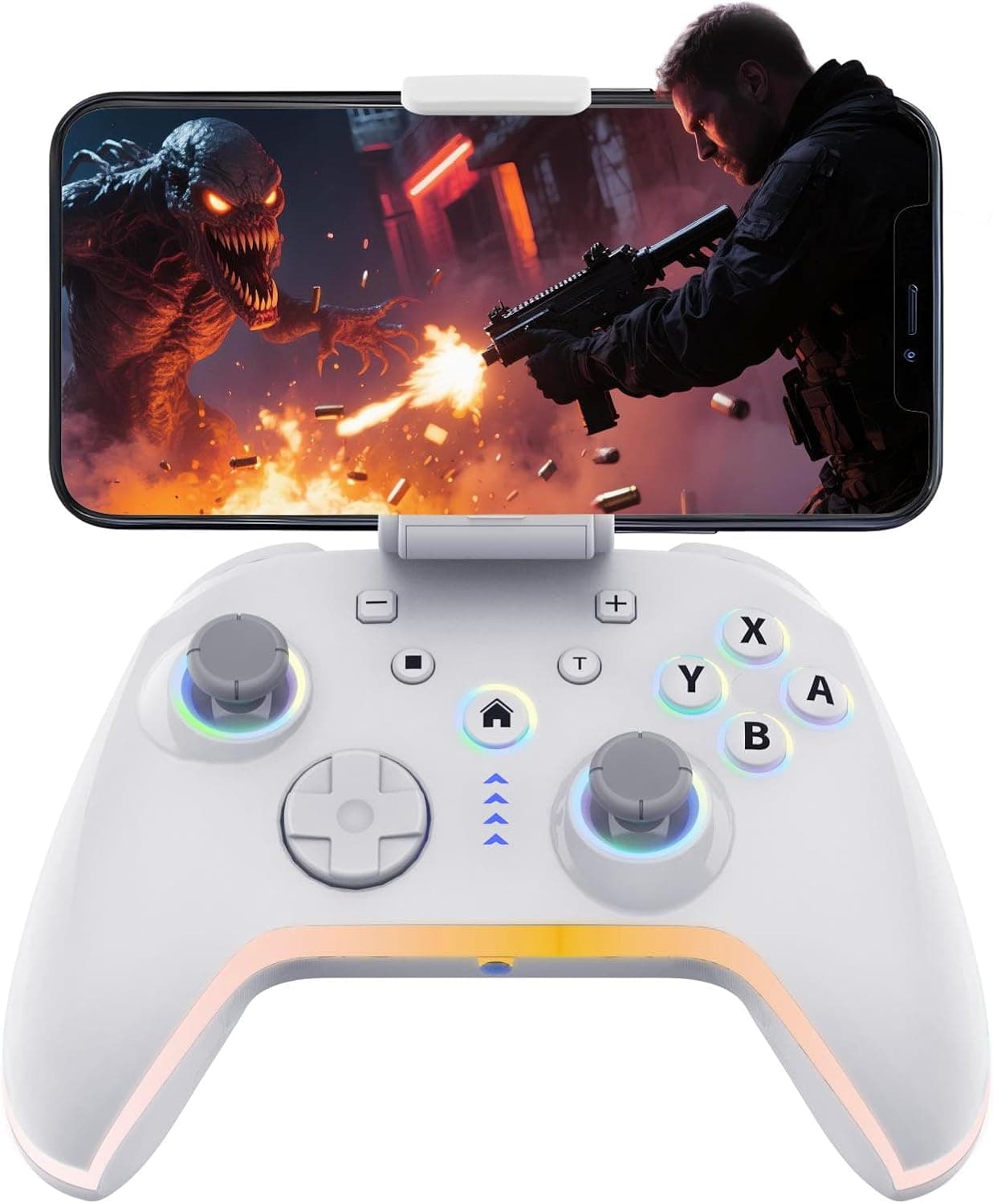 Bcofo Wireless Mobile Game Controller for iPhone, Android, Switch and PC with Hall Effect Triggers, RGB LED Lighting, 6-Axis Gyro, Turbo and Phone — 1 of 5