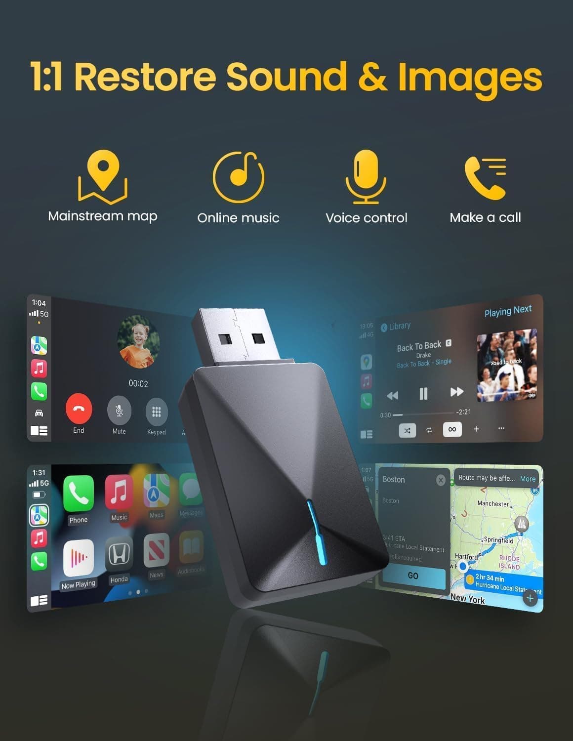 Mini Wireless CarPlay and Android Auto Adapter with Lossless In-Car Audio, 2-Second Auto-Reconnect, 5.8GHz WiFi, and Compact Stealth Design — 4 of 5