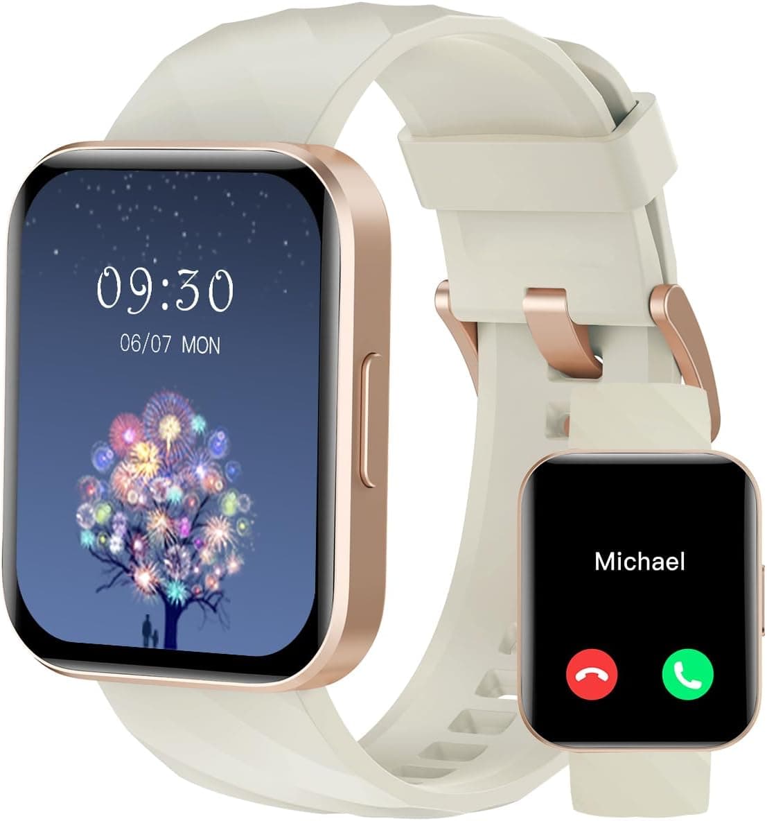 RUIMEN Smart Watch for Men and Women in Off-White with Bluetooth Calling Capabilities and Comprehensive All-Day Fitness Tracker Features — 1 of 5