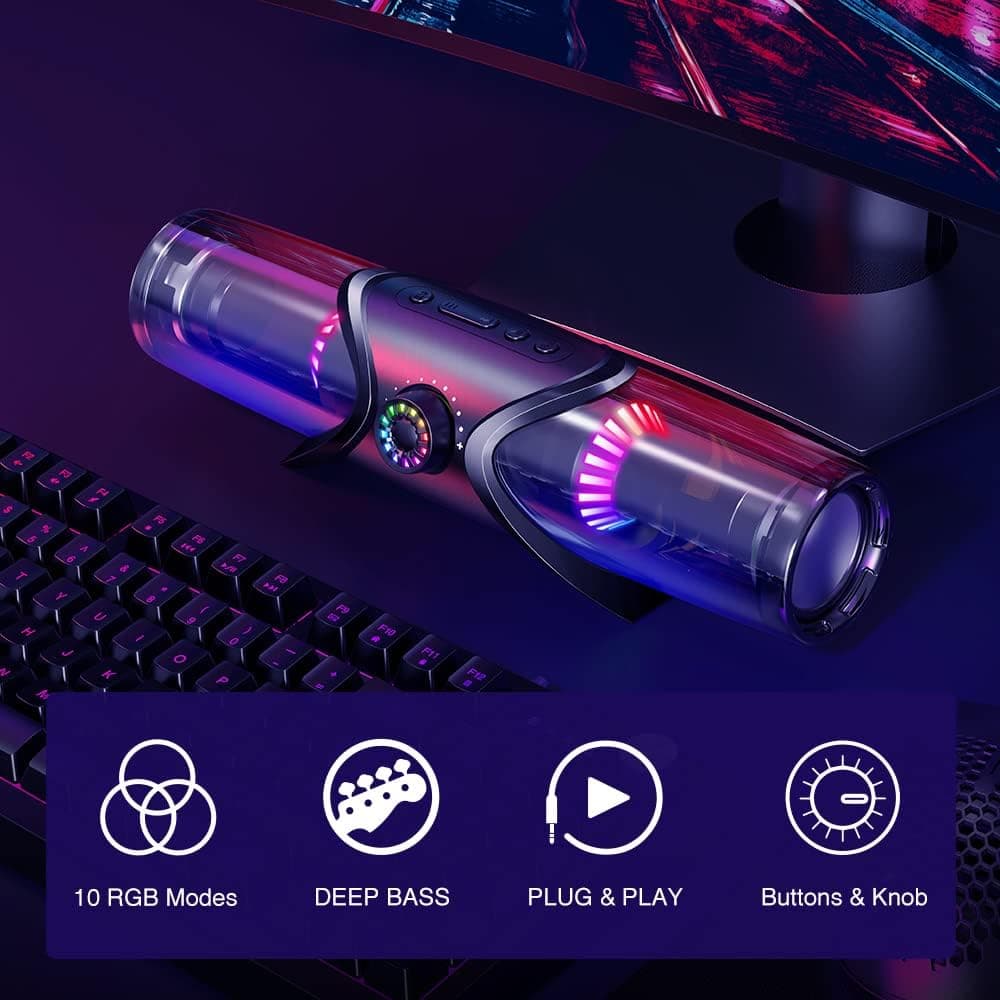 Bluetooth SoundBar Computer Speakers with RGB Subwoofer, Immersive Desktop Audio, Wired and Wireless Connection Options, Compact Modern Design — 4 of 5