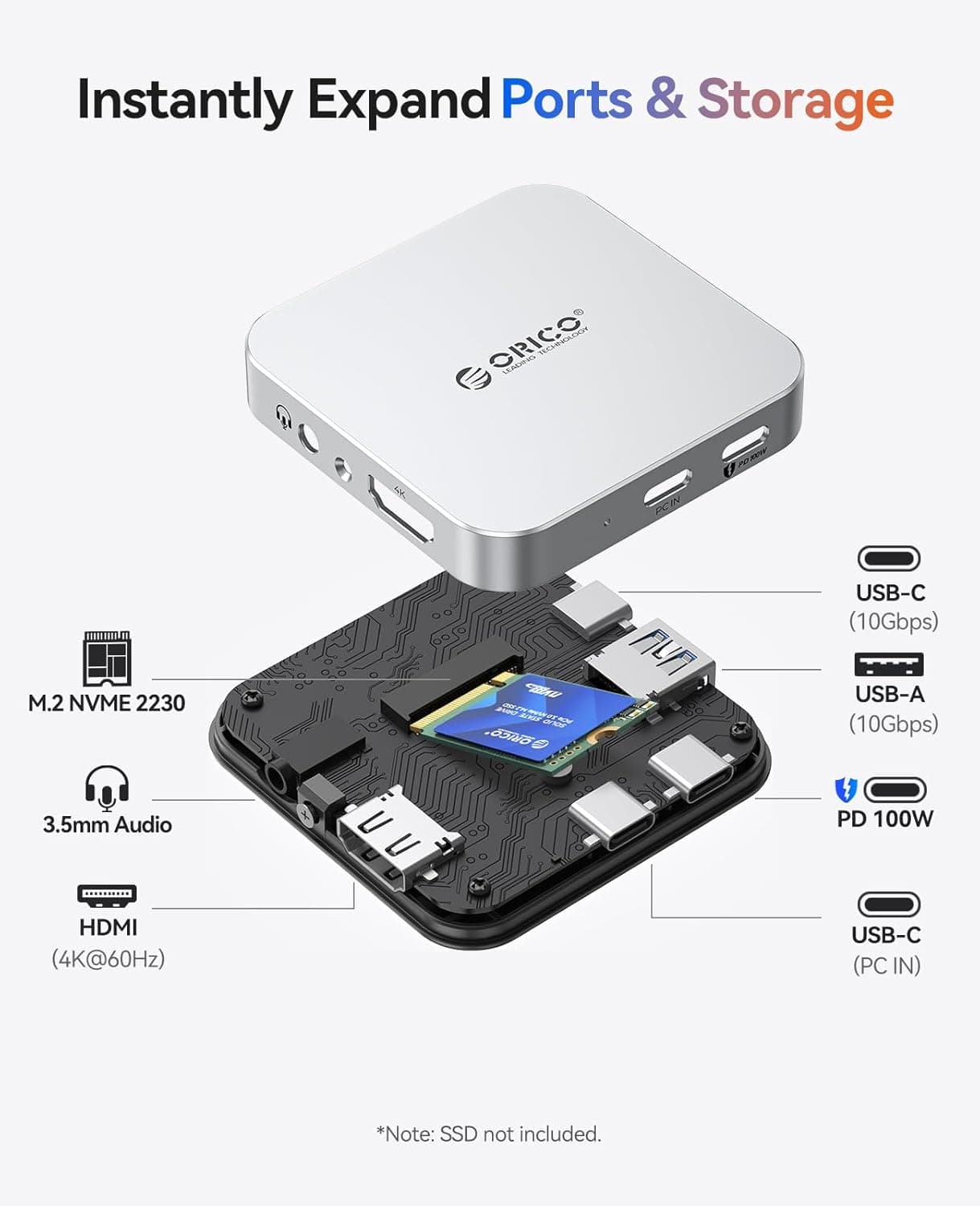 10Gbps Magnetic Docking Station with M.2 2230 NVMe Enclosure Featuring High-Speed Data Transfer Ports and Compact Aluminum Design for Laptops — 3 of 5