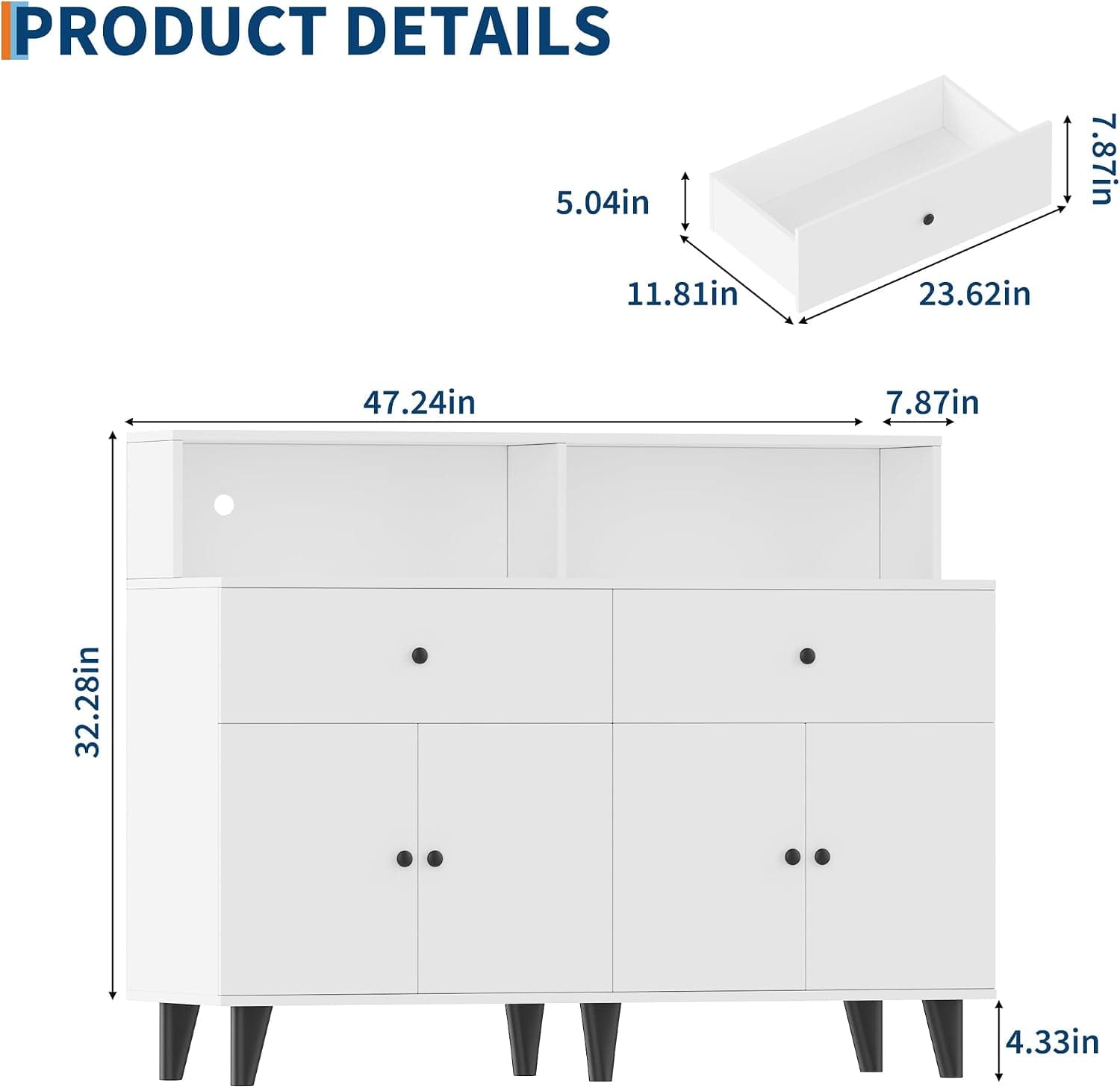 47.2 Inch TV Stand Cabinet with Built-In Power Outlets, LED Light, Drawers, Adjustable Shelves, and Storage Hutch for Living Room — 2 of 5