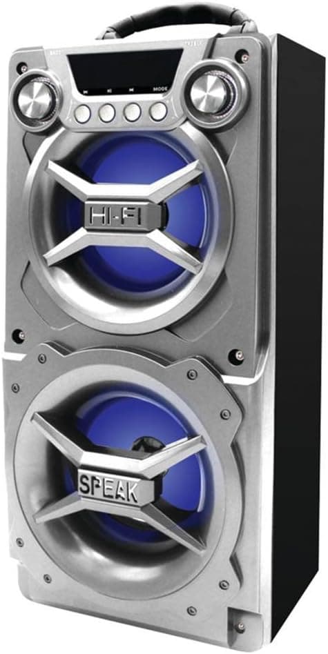 Portable Bluetooth Speaker Compatible with iPhone iPad and Android Featuring Double Subwoofer Heavy Bass Ideal for Events in Silver Finish — 1 of 2