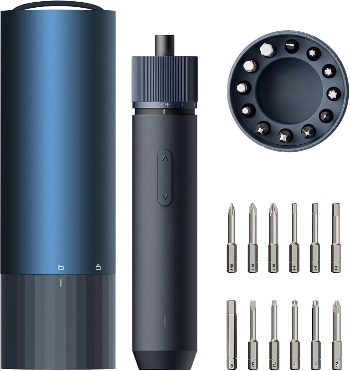 HOTO 12-in-1 Electric Screwdriver Rechargeable Cordless Tool Set with USB-C Charging, Magnetic Bits, Ergonomic Grip and LED Light