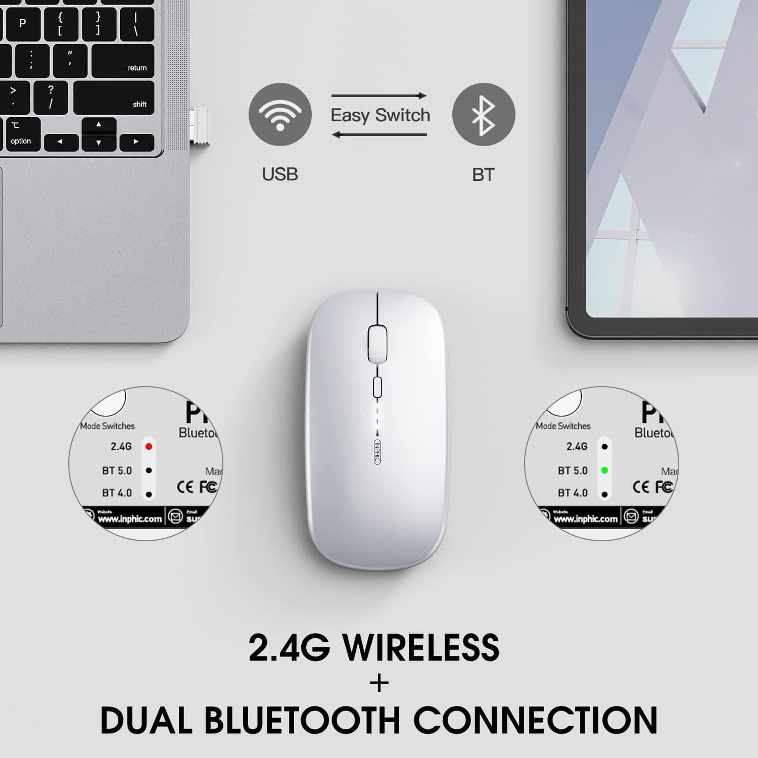 Rechargeable Wireless Bluetooth Tri-Mode Computer Mouse with Ergonomic Grip, Silent Clicking, Adjustable DPI Settings and Multi-Device Compatibility — 3 of 5
