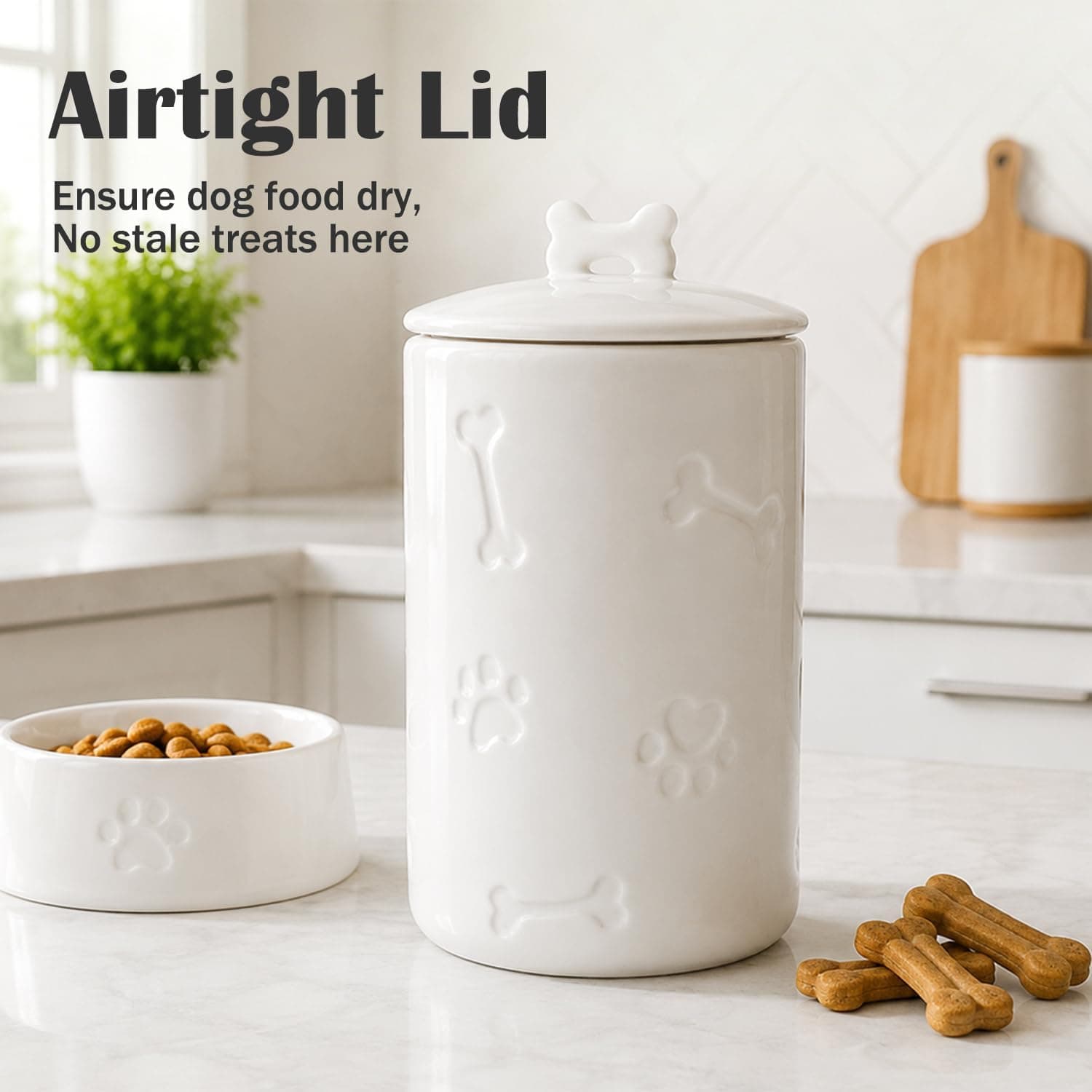 Ceramic Dog Treat Jar with Airtight Lid 9x5 Inches Food Storage Container for Pet Snacks and Biscuits with Moisture-Proof Seal Design — 4 of 5