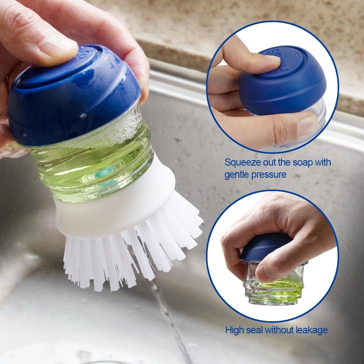 Dish Brush with Soap Dispenser 2 Pack Kitchen Cleaning Tool for Pots Pans and Dishes Featuring Ergonomic Handle and Durable Scrubbing Bristles — 3 of 5