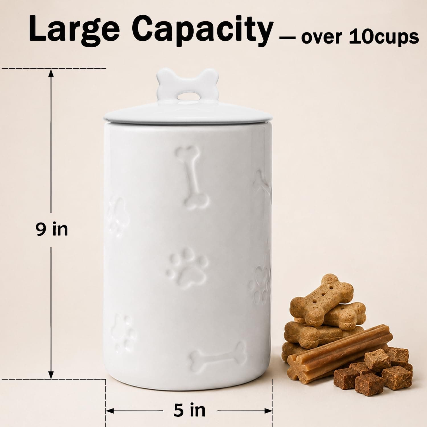 Ceramic Dog Treat Jar with Airtight Lid 9x5 Inches Food Storage Container for Pet Snacks and Biscuits with Moisture-Proof Seal Design — 3 of 5