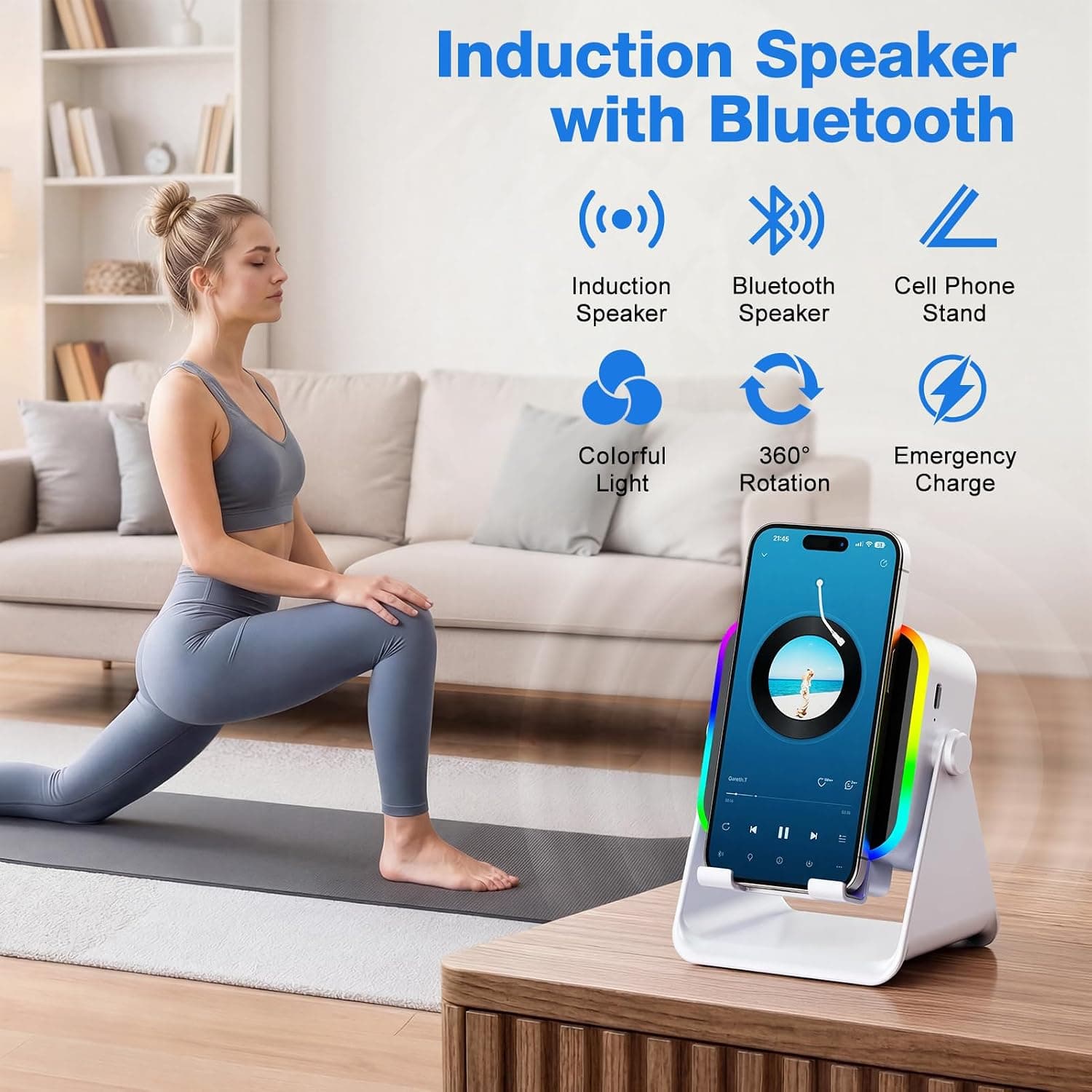 Wireless Induction Bluetooth Speaker with Stand Featuring Hands-Free Audio Playback and Universal Smartphone Compatibility for Desk and Home Use — 2 of 4