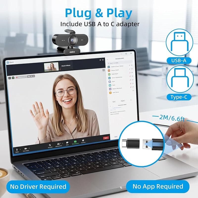 4K USB Webcam for PC with Auto Focus Streaming, Dual Noise Reduction Microphones, Crystal Clear Video Quality and Smooth Plug and Play Setup — 4 of 5