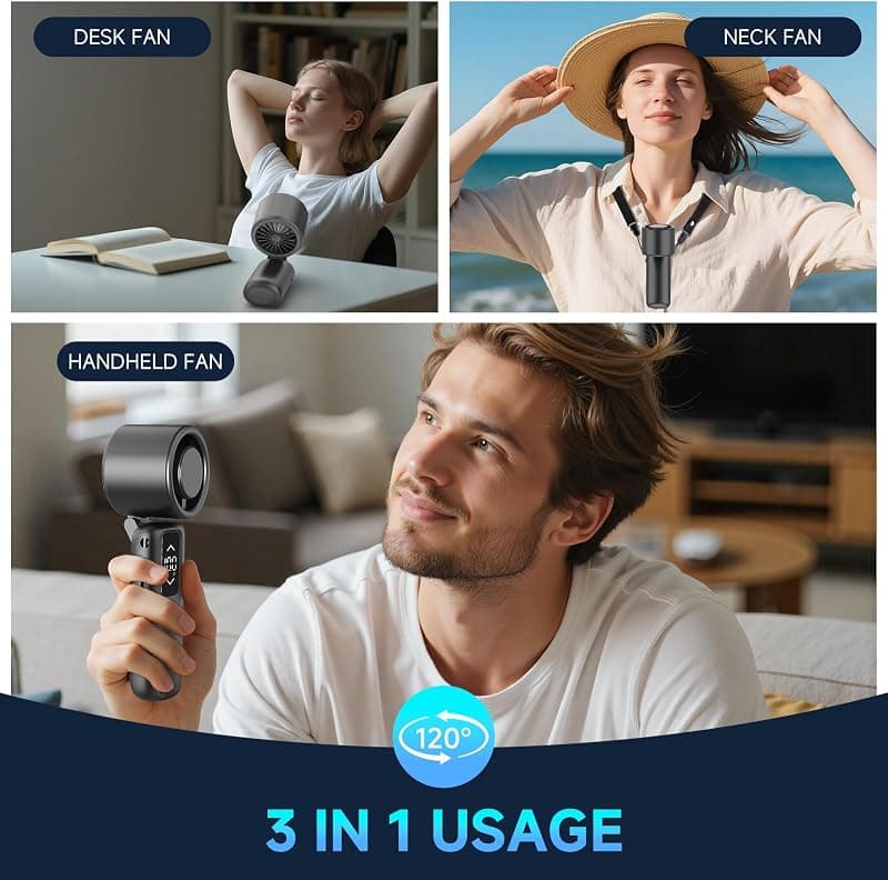 Guirngou Portable Handheld Turbo Fan with 1-100 Gear Wind, Battery Operated Design, Up to 23 Working Hours and Air Turbo Technology for Cooling — 4 of 5