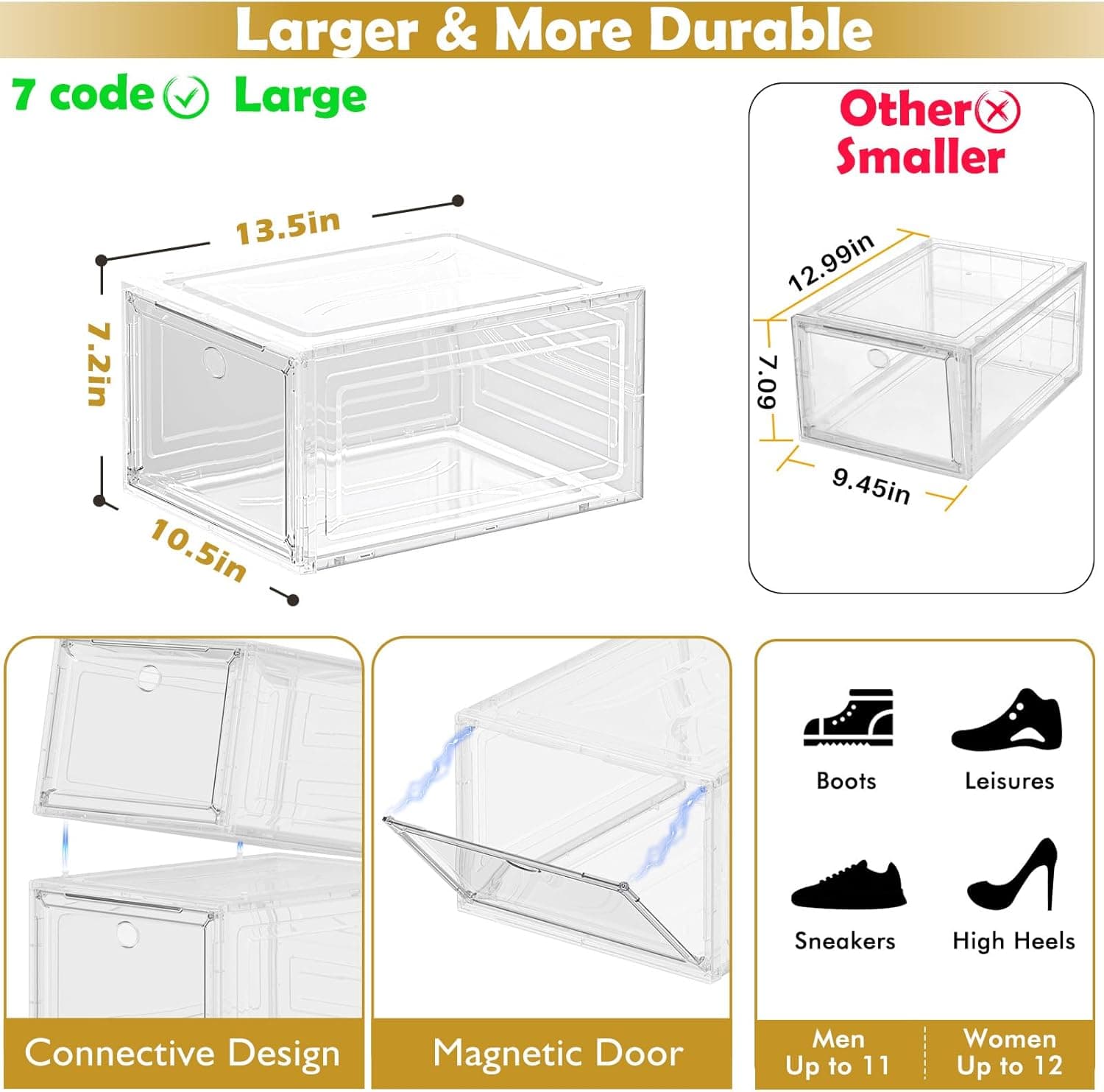 Large Thick Clear Shoe Organizer with Magnetic Door and Stackable Shoe Storage Box Design for Closet Organization and Dust-Free Sneaker Display — 3 of 5