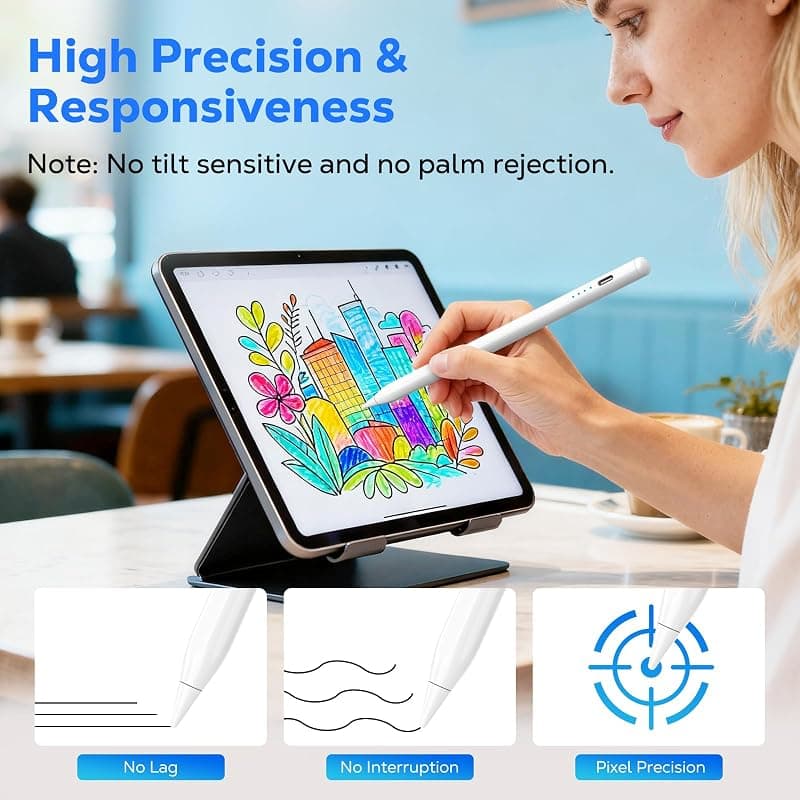 Moko Stylus Pen for Android Touchscreens, Rechargeable Tablet Pen with Precision Tip, Smooth Writing, Eradicate Smudges and Fast Charging White Design — 4 of 5