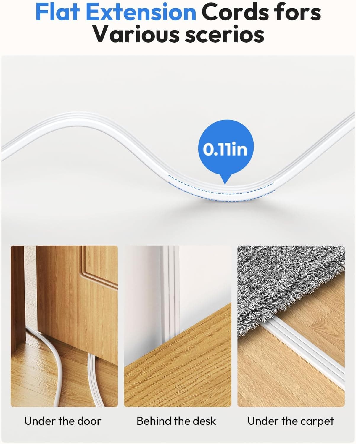 15ft Flat Extension Cord with 6 AC Outlets, 3 USB Ports Including USB-C, Low-Profile Right Angle Plug, and Mountable Braided Power Strip Design — 4 of 5