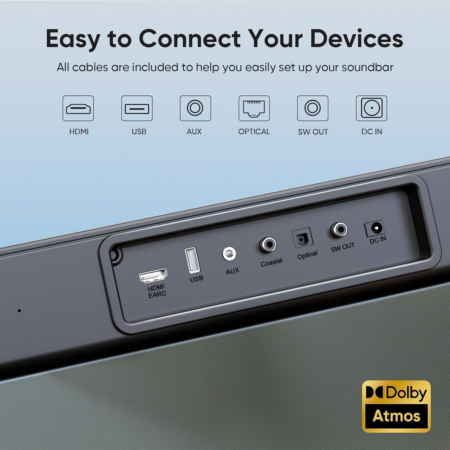 GEOYEAO 2.1 CH Soundbar with Subwoofer and 100W Dolby Atmos Sound Bar for Smart TV Offering Immersive Cinematic Audio and Deep Bass Output — 5 of 5