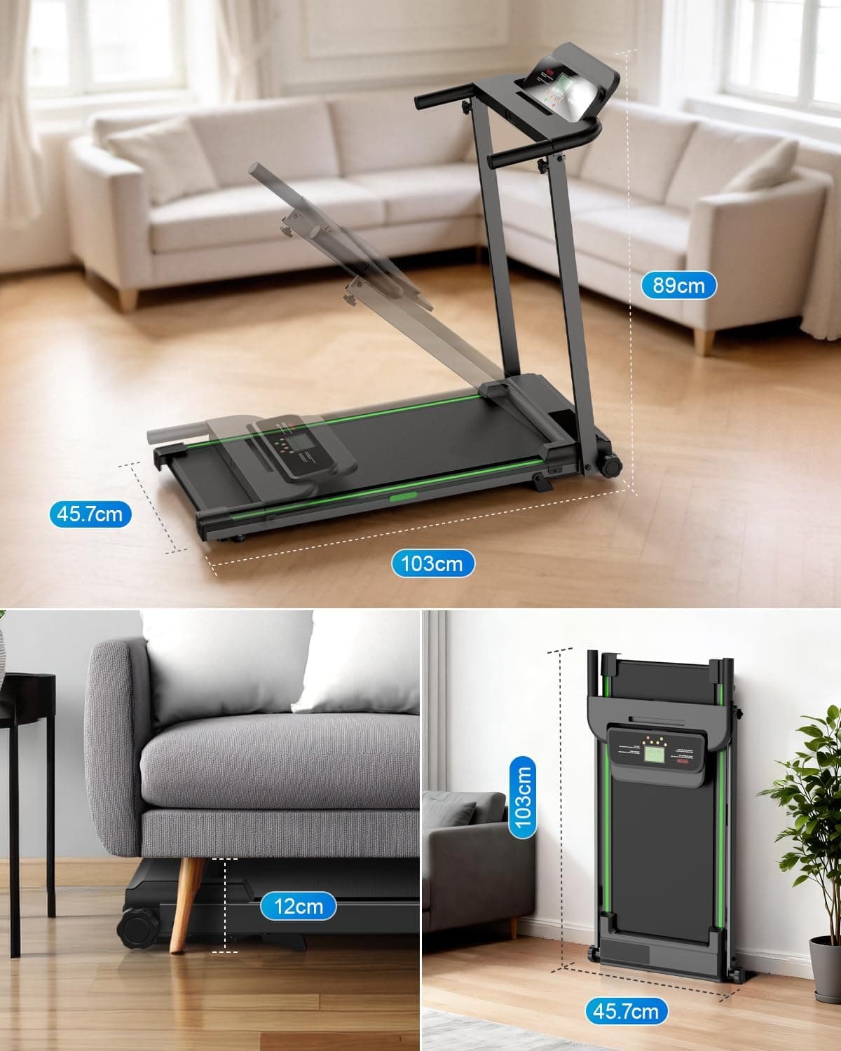 Treadmills for Home Walking Pad with Incline Portable Foldable Under Desk Compact Running Machine Green 0.6-6.2 MPH Eléctrica Casa Tredmill — 3 of 5