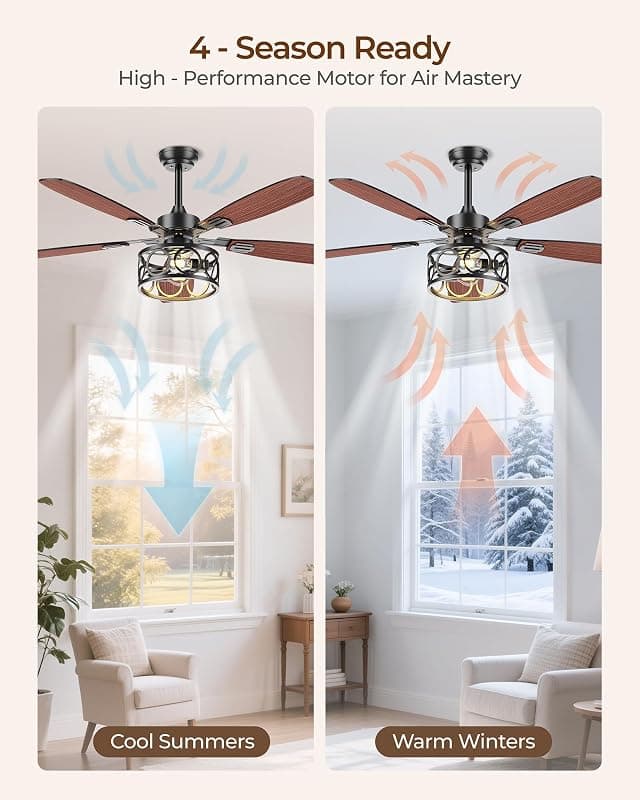 BLNAN 52 Inch Ceiling Fan with Lights and Remote, Dual Finish 5 Blades, 6 Speeds, Natural Wind, Quiet Under 35dB, and Flush Mount Design — 4 of 5