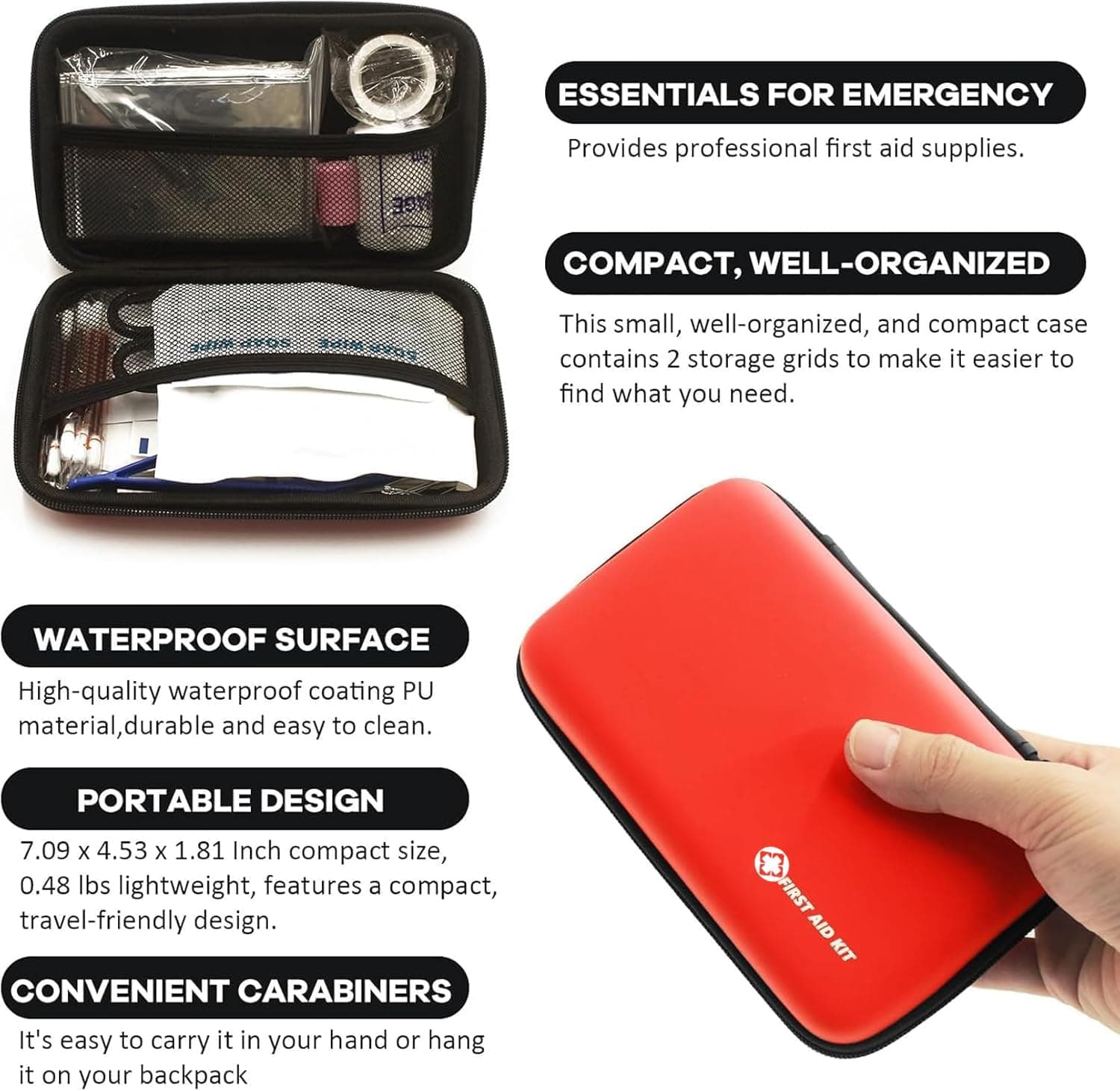 Monoki Mini Waterproof First Aid Kit with Professional-Grade Supplies, Ultra-Portable Travel-Friendly Design and Compartment Organization — 5 of 5