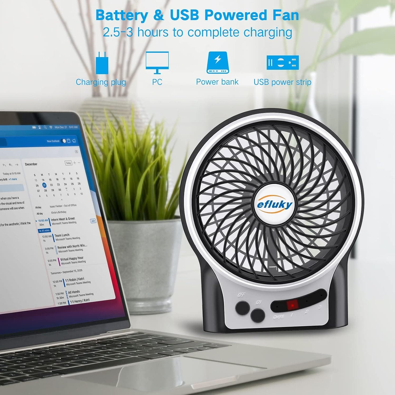 4.9 Inch Mini Rechargeable Desk Fan with USB Power, Compact Portable Design, Adjustable Airflow Speeds, Quiet Cooling Operation and Lightweight Build — 3 of 5