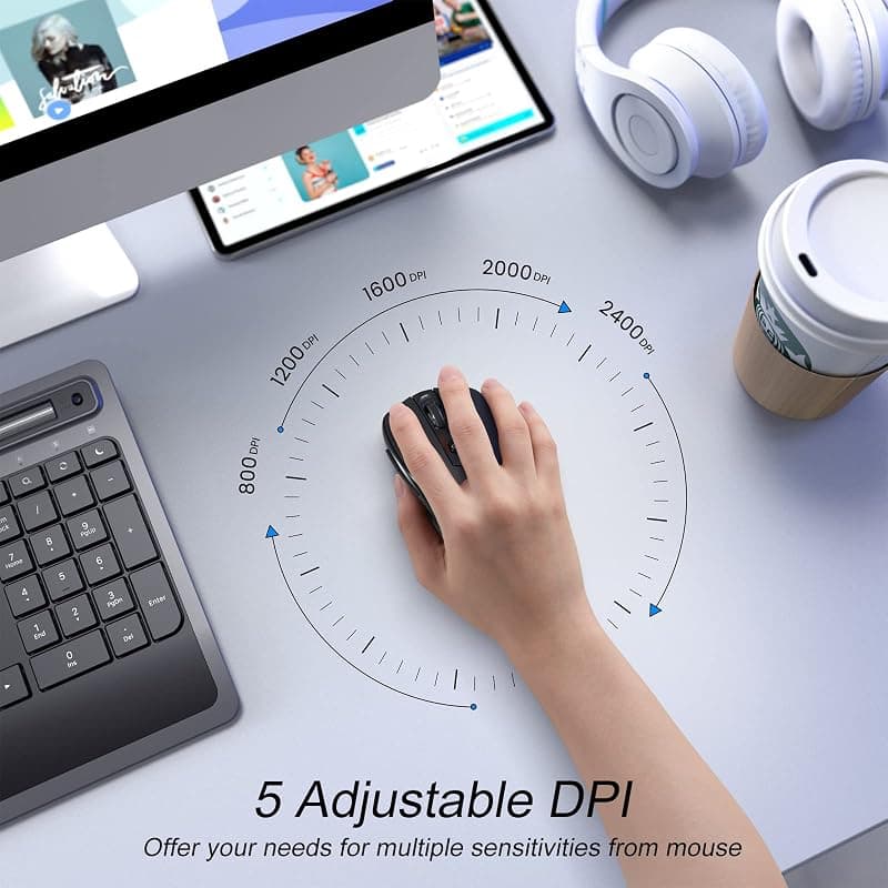 HOTWEEMS Wireless Mouse Bluetooth Ergonomic Computer Mouse with 2400 DPI, Smooth Tracking, Silent Clicks and Long Battery Life for Daily Work — 4 of 5