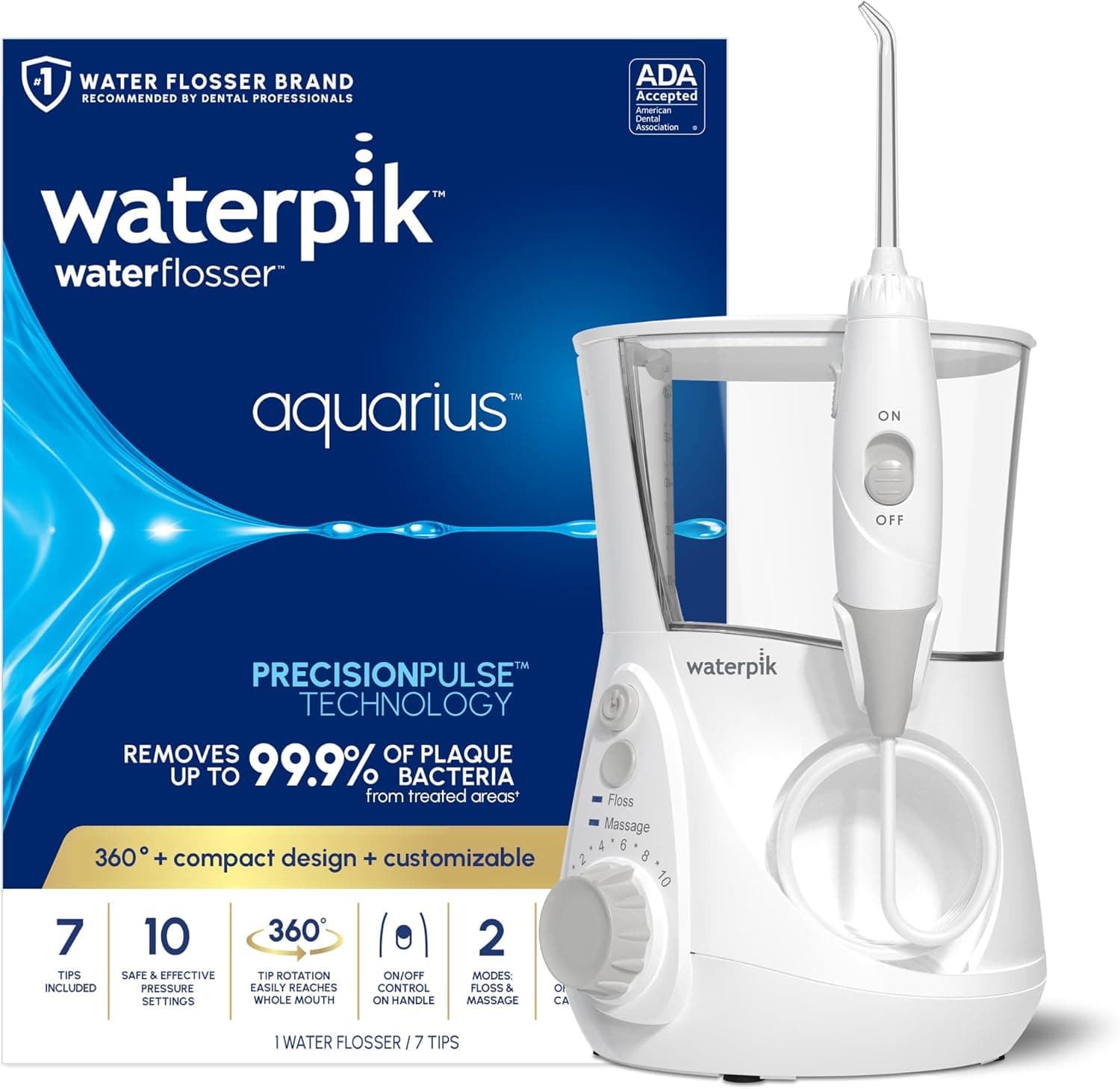 Waterpik Aquarius Countertop Water Flosser with 10 Pressure Settings, 7 Included Tips, Massage Mode and High-Capacity Water Reservoir — 1 of 5