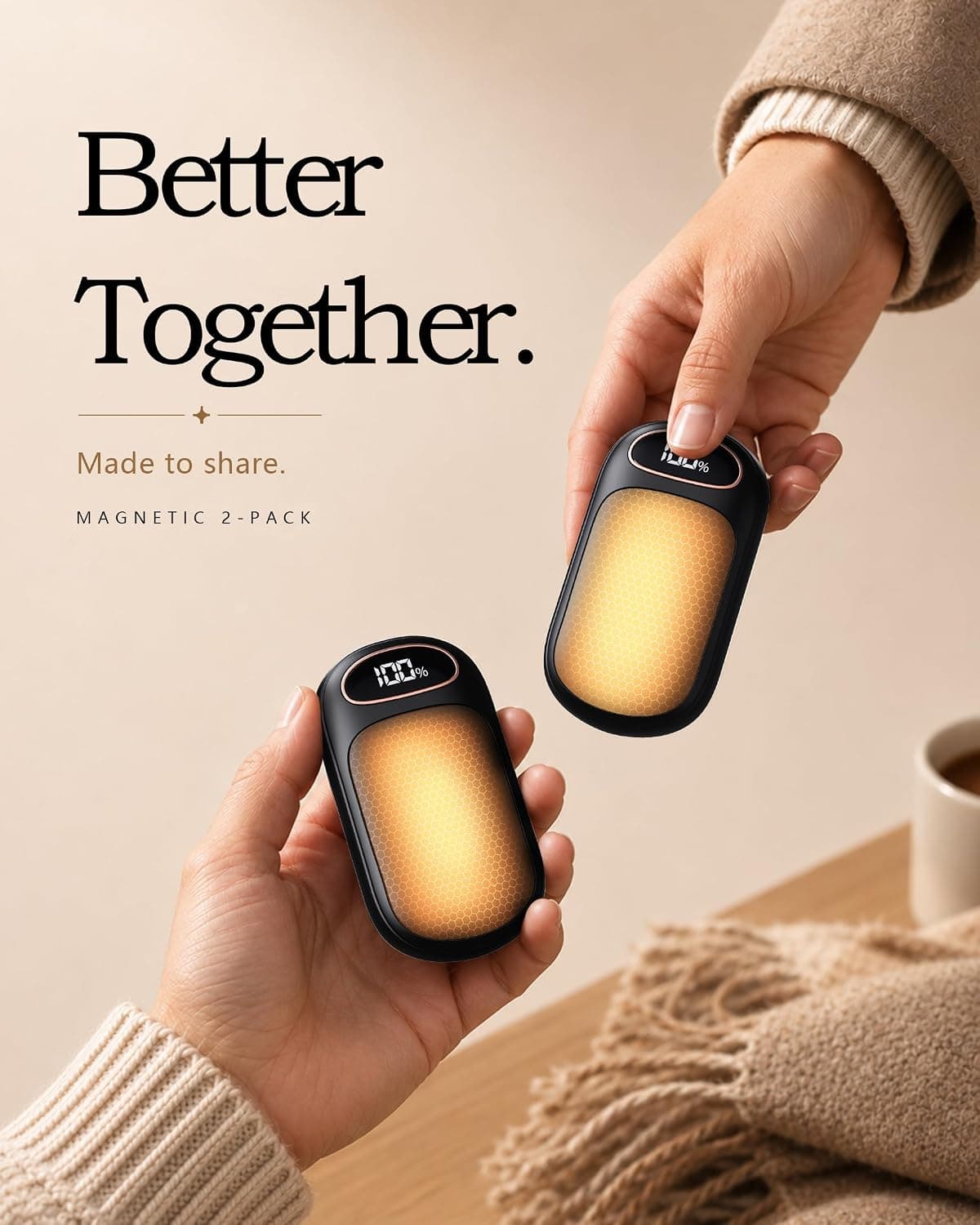 Rechargeable Hand Warmers 2 Pack with Smart LED Display, Long-Lasting Battery Life, Safe Rapid Heating Technology and Dual-Sided Portable Design — 2 of 5