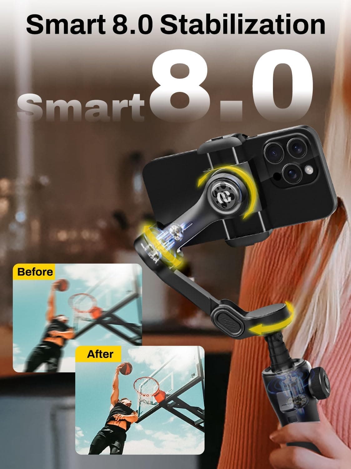 Smart V8 3-Axis Smartphone Gimbal Stabilizer with Smooth Motorized Tracking, Portable Folding Frame, and Dedicated App Control Features — 2 of 4