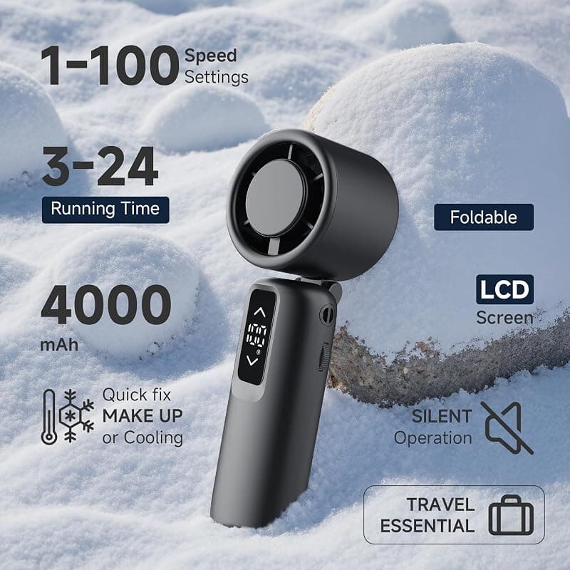Guirngou Portable Handheld Turbo Fan with 1-100 Gear Wind, Battery Operated Design, Up to 23 Working Hours and Air Turbo Technology for Cooling — 3 of 5