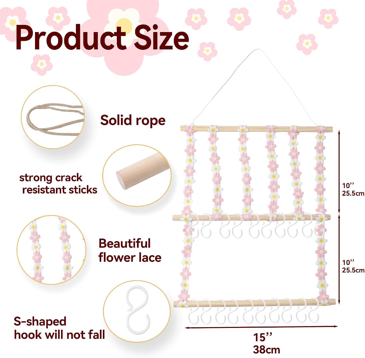 Headband Holder Hair Bow Organizer for Girls Room Nursery with Large Capacity Storage Space, Wall Hanging Design, and Durable Cotton Canvas Material — 2 of 5