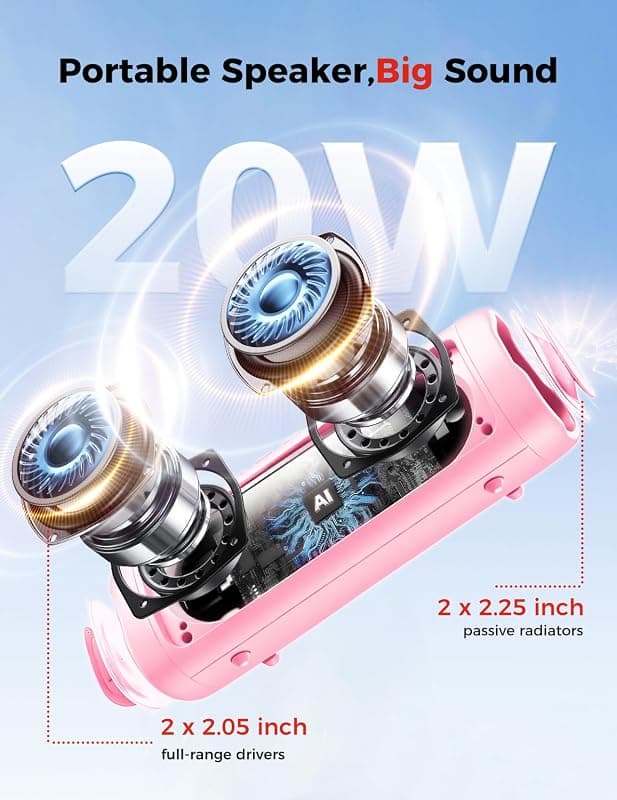 Bluetooth Speaker with 20W HD Sound, Portable Wireless Design, IPX5 Waterproof Rating, 24-Hour Playtime and TWS Pairing for Outdoor and Party Use — 2 of 5