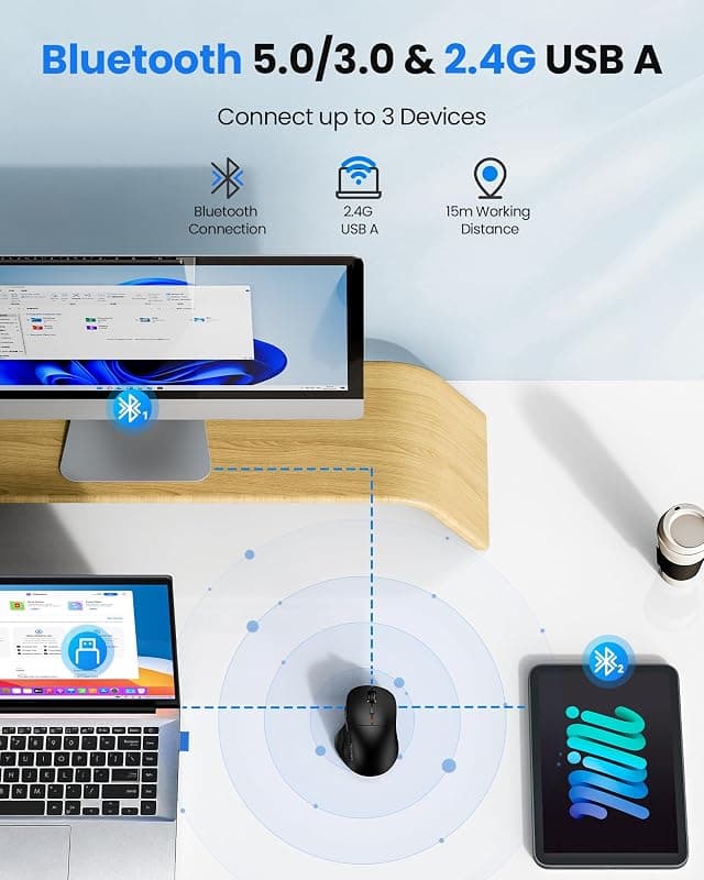 Wireless Bluetooth Mouse in Black with Silent Click Buttons and Rechargeable Battery for Quiet and Convenient Daily Computing — 2 of 5